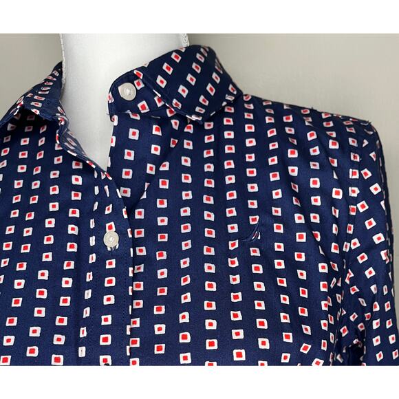 Nautica women’s button up blouse blue white red squares long sleeve cotton M - Picture 8 of 9